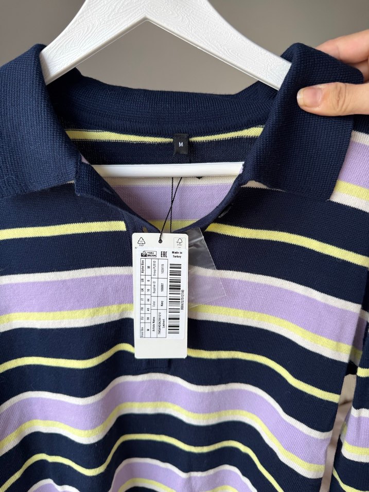 Çizgili Mor Polo Yaka Kadın Kazak - Görsel 3