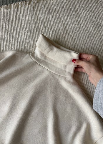 Krem Boğazlı Örgü Kadın Kazak - Görsel 3