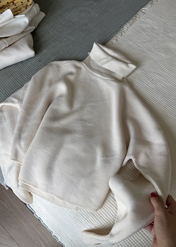 Krem Boğazlı Örgü Kadın Kazak - Görsel 5