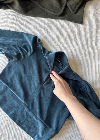 Kadın mavi Yüksek bluz - Görsel 4