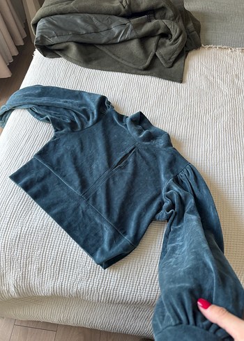 Kadın mavi Yüksek bluz - Görsel 2