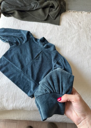 Kadın mavi Yüksek bluz - Görsel 3