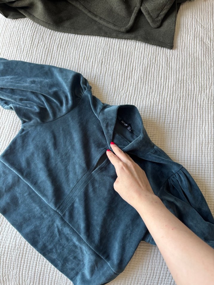 Kadın mavi Yüksek bluz - Görsel 4