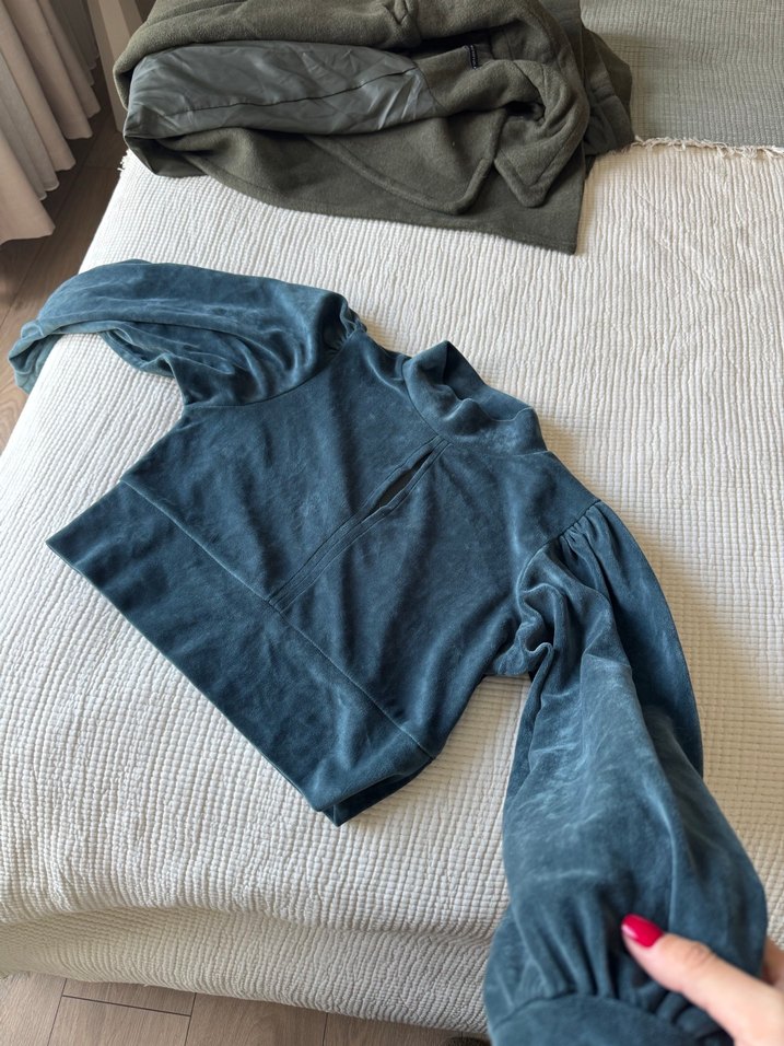 Kadın mavi Yüksek bluz - Görsel 2