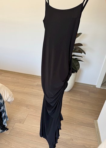s Beden siyah Renk Siyah V Yaka İnce Askılı Body Elbise