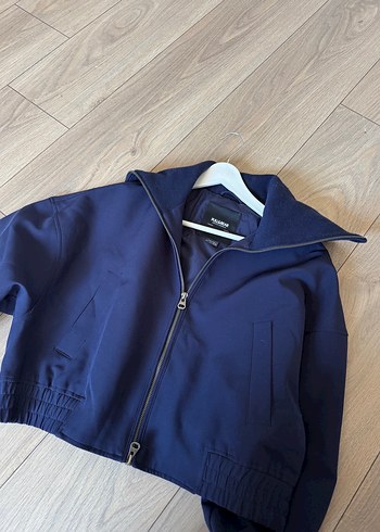 l Beden mavi Renk Kadın Lacivert Fermuarlı Yüksek Yakalı Sweatshirt