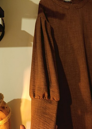 Tesettür Kahverengi Uzun Keten Tunik - Görsel 4