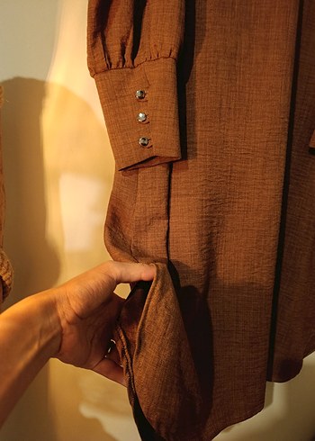 Tesettür Kahverengi Uzun Keten Tunik - Görsel 3