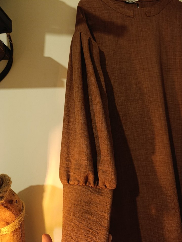 Tesettür Kahverengi Uzun Keten Tunik - Görsel 4