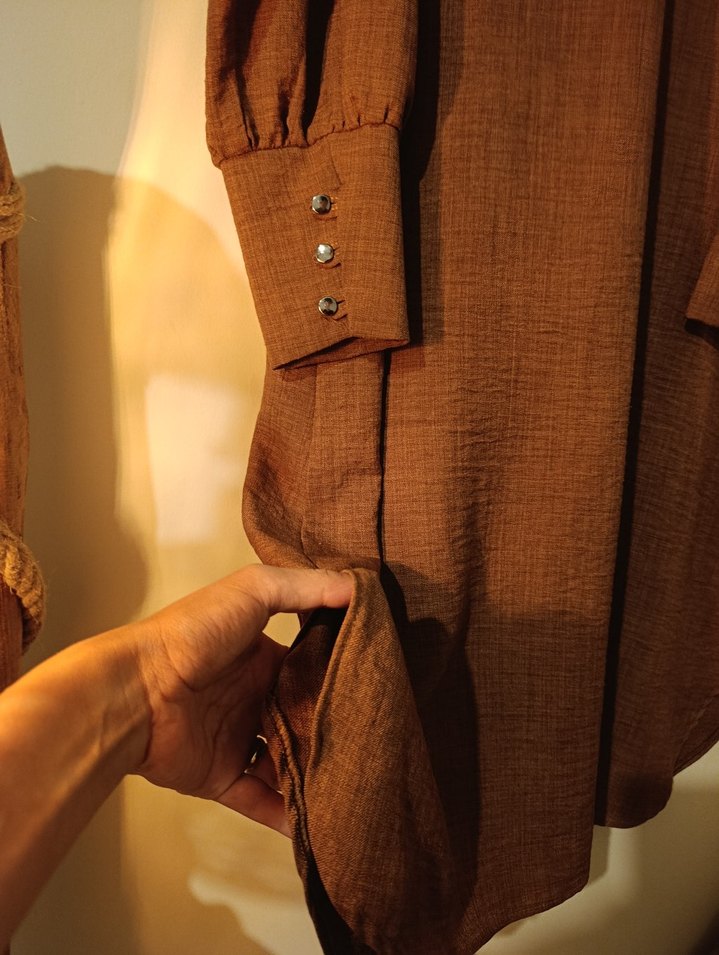 Tesettür Kahverengi Uzun Keten Tunik - Görsel 3