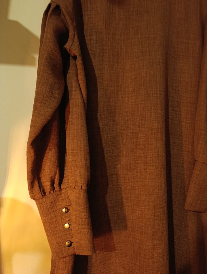 Tesettür Kahverengi Uzun Keten Tunik - Görsel 2