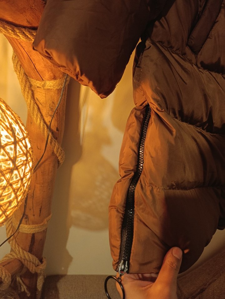 Düğmeli Kahverengi Uzun Kadın Kışlık Mont - Görsel 2