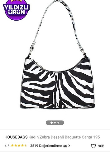Zebra desenli baget çanta 