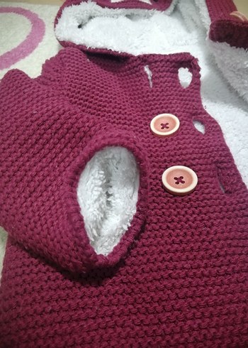 Bordo Çocuk Triko Kaban Kapüşonlu - Görsel 2