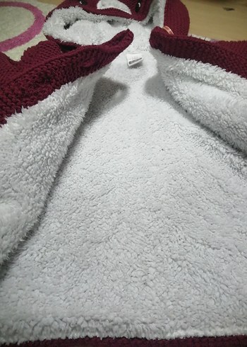 Bordo Çocuk Triko Kaban Kapüşonlu - Görsel 4