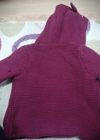 Bordo Çocuk Triko Kaban Kapüşonlu - Görsel 9