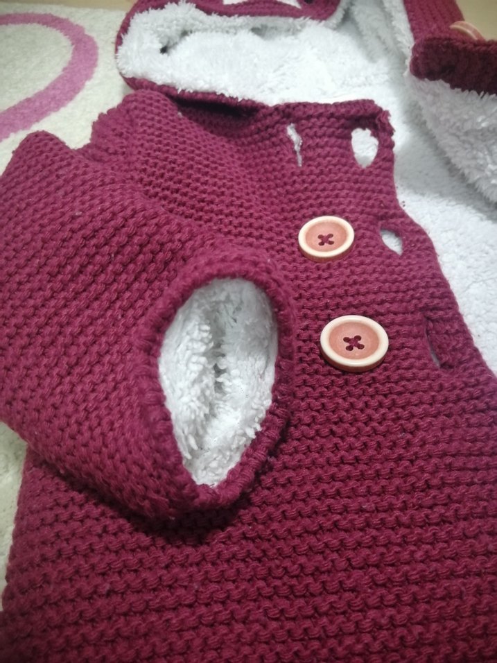 Bordo Çocuk Triko Kaban Kapüşonlu - Görsel 2