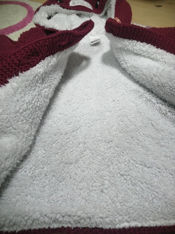 Bordo Çocuk Triko Kaban Kapüşonlu - Görsel 4