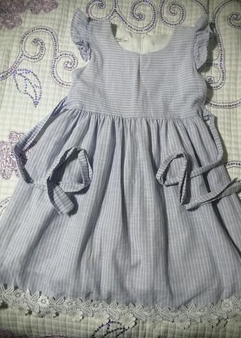 Kız Çocuk Mavi Bohem Nakışlı Elbise - Görsel 2