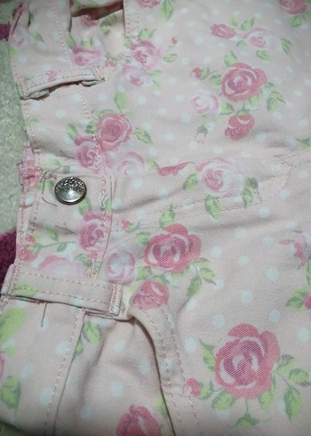 Dantel Detaylı Pembe Çiçekli Kız Pantolonu - Görsel 3