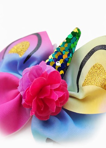 Renkli Unicorn Desenli Çocuk Saç Tokası - Görsel 4