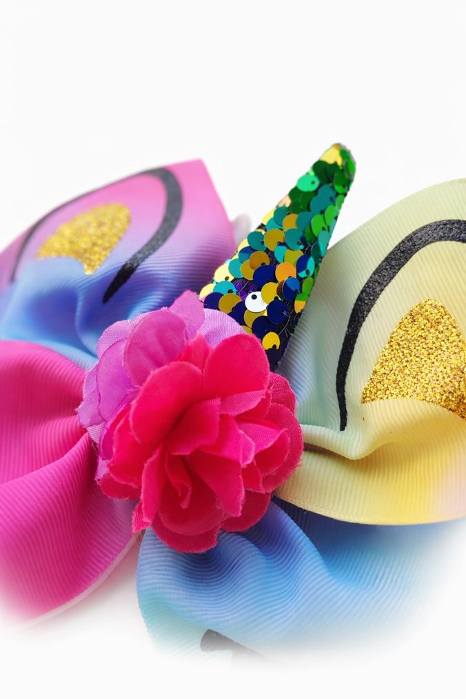 Renkli Unicorn Desenli Çocuk Saç Tokası - Görsel 4