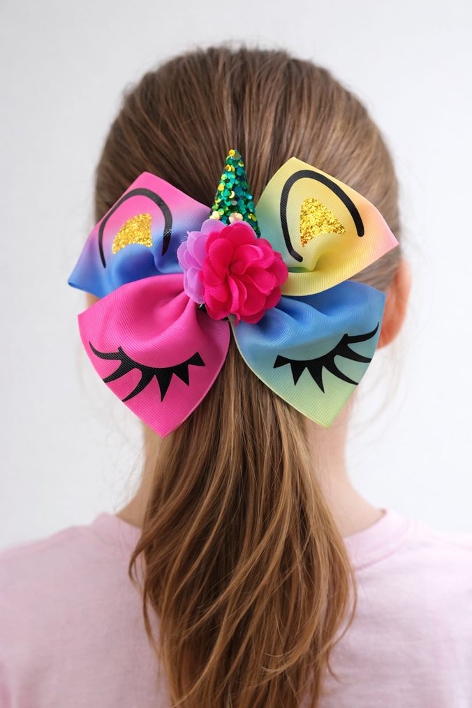 Renkli Unicorn Desenli Çocuk Saç Tokası - Görsel 3