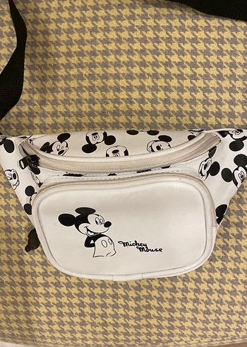 Beden Mickey Mouse Baskılı Beyaz Kadın Bel Çantası
