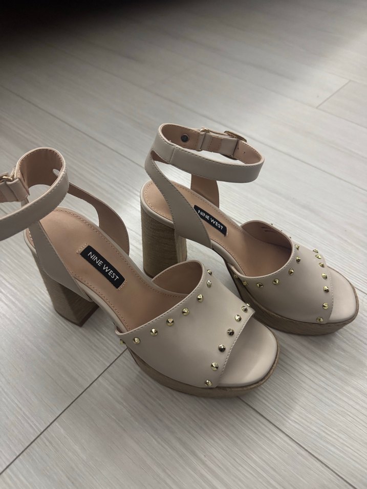 Beyaz Deri Platform Topuklu Sandalet - Görsel 4