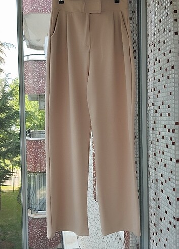 Diğer Krem Bel Cırtlı Palazzo Pantolon