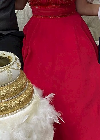 38 Beden kırmızı Renk Kınalık Kırmızı Nakışlı Maxi Elbise