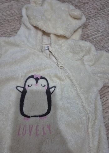 Kapüşonlu Beyaz Bebek Tulumu - Görsel 2