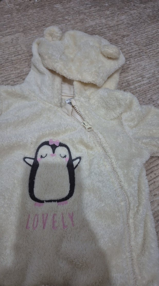 Kapüşonlu Beyaz Bebek Tulumu - Görsel 2