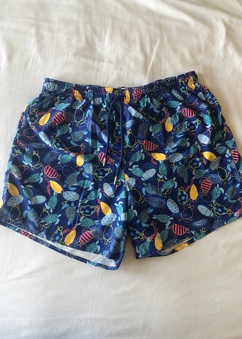 Erkek Mavi Bağcıklı Rahat Kesim Deniz Şortu - Görsel 6