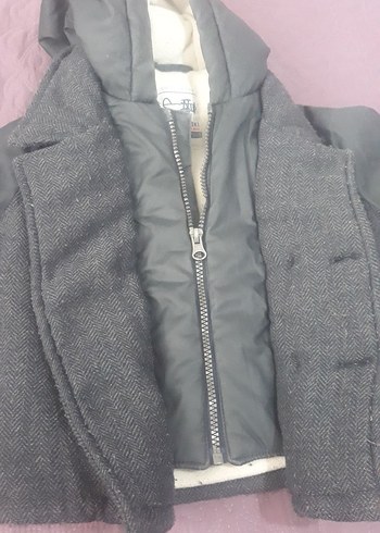 Gri Erkek Çocuk Düğmeli Street Wear Kaban - Görsel 3