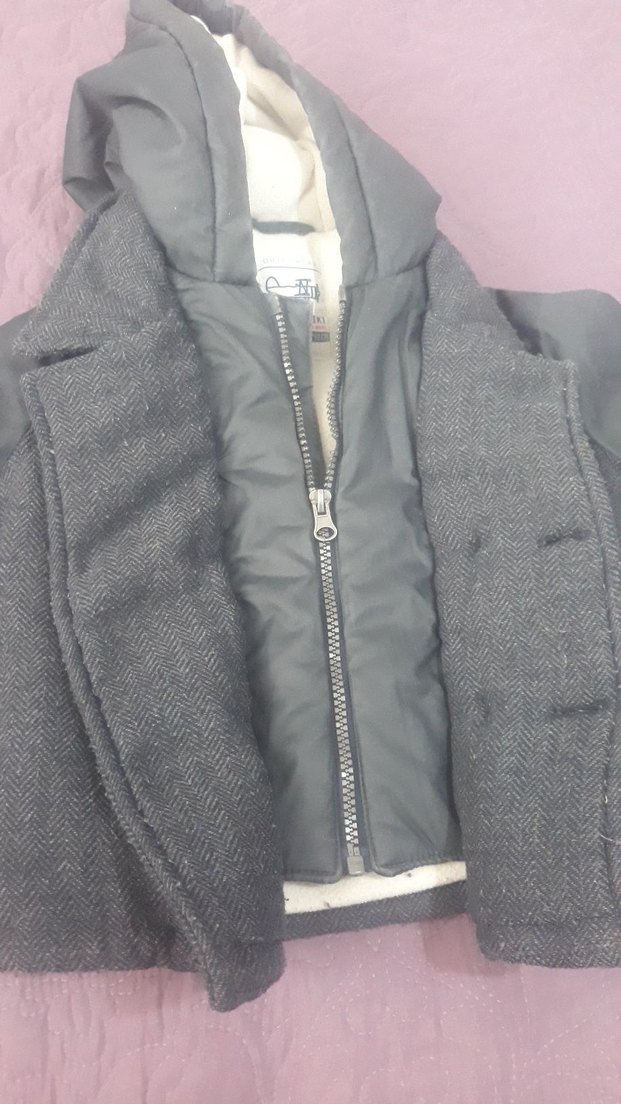 Gri Erkek Çocuk Düğmeli Street Wear Kaban - Görsel 3