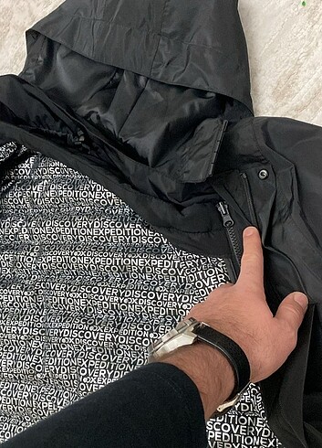 Zara discovery siyah kapüşonlu erkek 3 in 1 mont