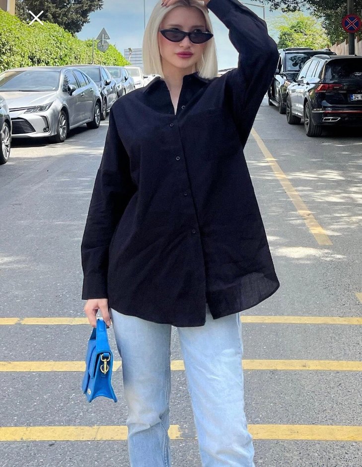 Madmext siyah basic oversize poplin gömlek - Görsel 2