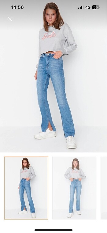 34 Beden mavi Renk Trendyolmilla yırtmaçlı yüksek bel slim flare jean