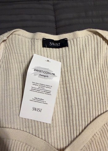 Uzun krem V Yaka Triko Kadın Elbise - Görsel 3