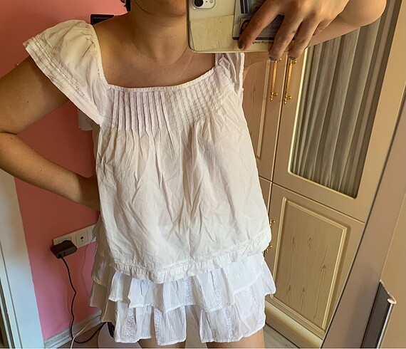 Fırfırlı dantelli HM bluz