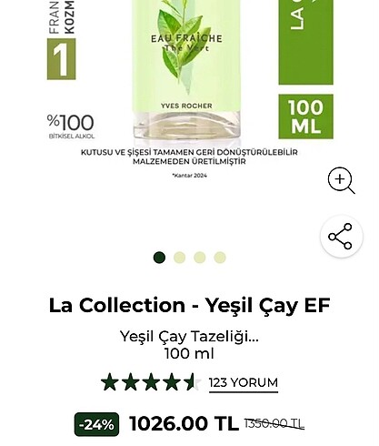 YVES ROCHER EAU FRAİCHE LA COLLECTİON YEŞİL ÇAY
