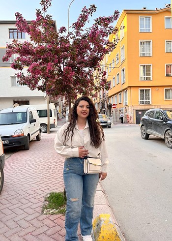 Beyaz Batik Desenli Rahat Kesim Midi Kot Pantolon