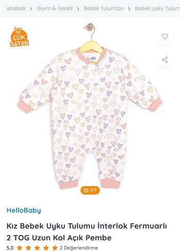HelloBaby Hediyeli-Hello Baby Kalp Desenli Bebek Kız Uyku Tulumu