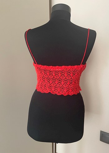 Zara Dantel İşlemeli Kırmızı İ ce Askılı Bustiyer