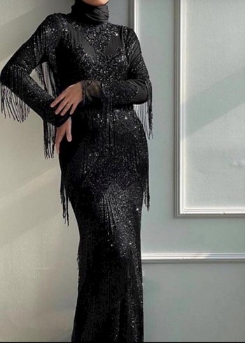 Uzun Siyah Drapeli Gotik Abiye Elbise