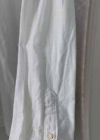 Erkek Beyaz Keten Gömlek - Görsel 3