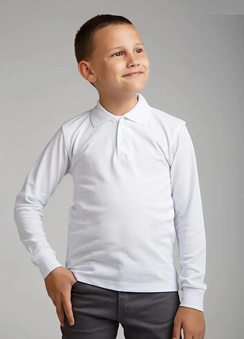 Unisex beyaz renk okul lakos uzun kol 