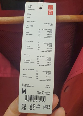 UNIQLO COACH JACKET, kırmızı etiketli - Görsel 4