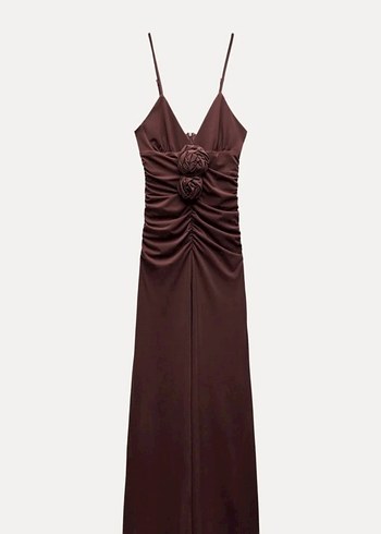 Zara etiketli bordo çiçek figürlü elbise - Görsel 2